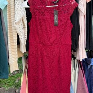Burgundy Lace Midi Dress